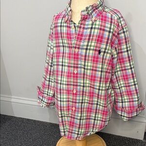 Boys Ralph Lauren Pink, Green, Blue & White Plaid Button-Up Shirt